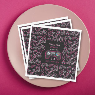 Video Game Neon Pink Girls Birthday Party Napkins
