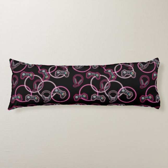 Video Game Neon Pink Girls Pattern  Body Pillow (Front)