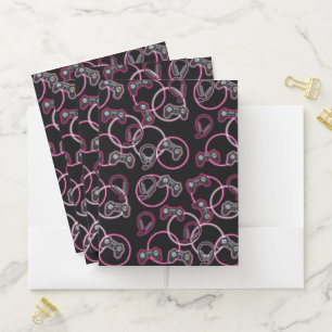 Video Game Neon Pink Girls Pattern Pocket Folder