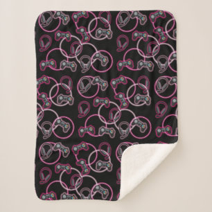 Video Game Neon Pink Girls Pattern Sherpa Blanket