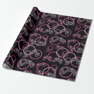 Video Game Neon Pink Girls Pattern Wrapping Paper