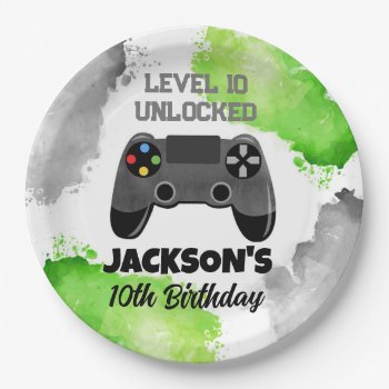 Video Game On Level Up Birthday Party Paper Plates by SugarPlumPaperie at Zazzle