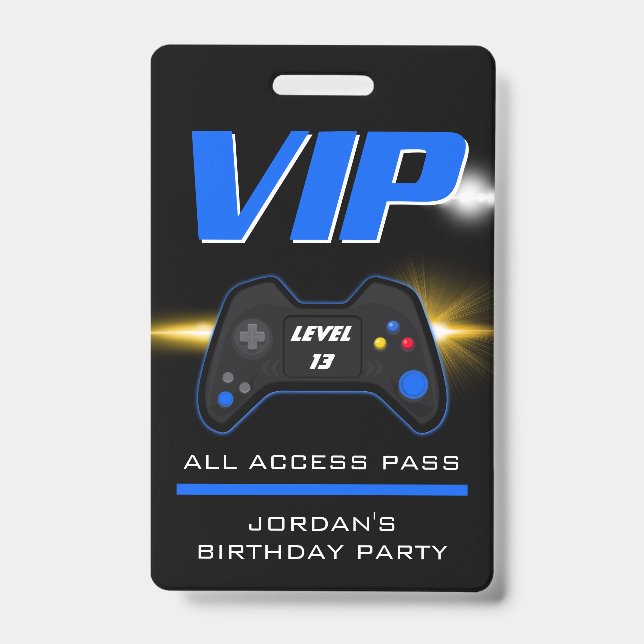Video Game Party Blue Controller Favor Badge (Front)