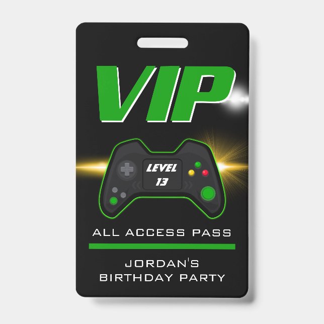 Video Game Party Green Controller Favor Badge (Front)