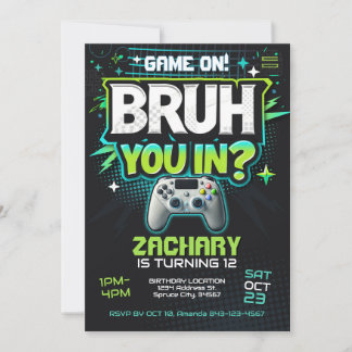 Video Game Party Invite Bruh
