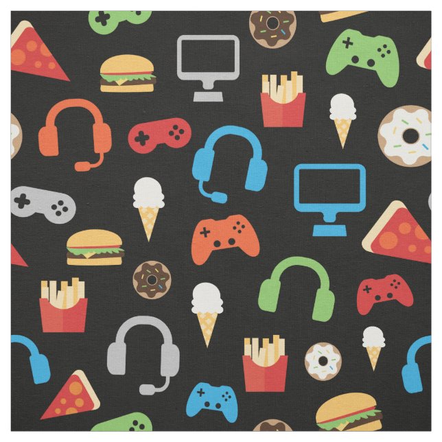 Video Game Party Kids Gamer Snacks Pattern Fabric (Swatch)