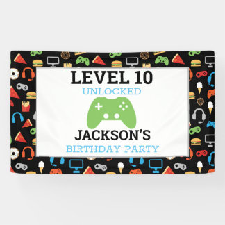 Video Game Party Level Up Kids Birthday Gamer Banner
