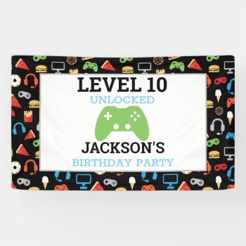 Video Game Party Level Up Kids Birthday Gamer Banner by LilPartyPlanners at Zazzle