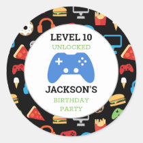 Video Game Party Level Up Kids Birthday Gamer Classic Round Sticker