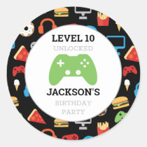 Video Game Party Level Up Kids Birthday Gamer Classic Round Sticker