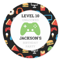 Video Game Party Level Up Kids Birthday Gamer Classic Round Sticker