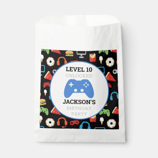 Video Game Party Level Up Kids Birthday Gamer Favor Bag (Front)