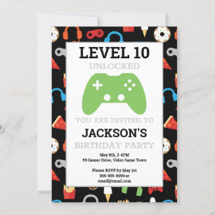 Video Game Party Level Up Kids Birthday Gamer Invitation