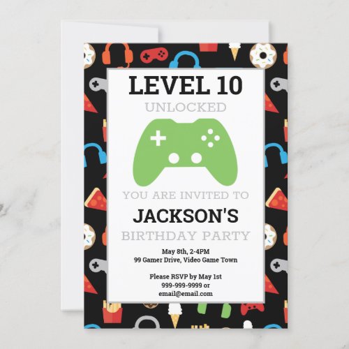 Video Game Party Level Up Kids Birthday Gamer Invitation