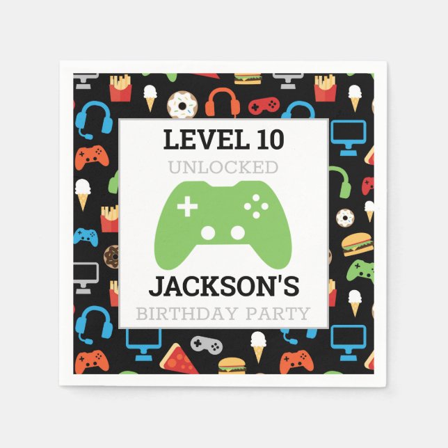 Video Game Party Level Up Kids Birthday Gamer Napkins (Front)