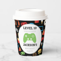 Video Game Party Level Up Kids Birthday Gamer Paper Cups