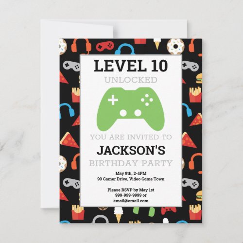 Video Game Party Level Up Kids Birthday Invitation