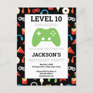 Video Game Party Level Up Kids Birthday Party Invitation Postcard