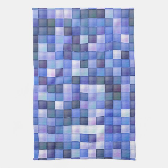 Video Game Pixels Blue Square Pattern Kitchen Towel (Vertical)