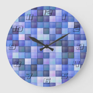 Video Game Pixels Blue Square Pattern Large Clock