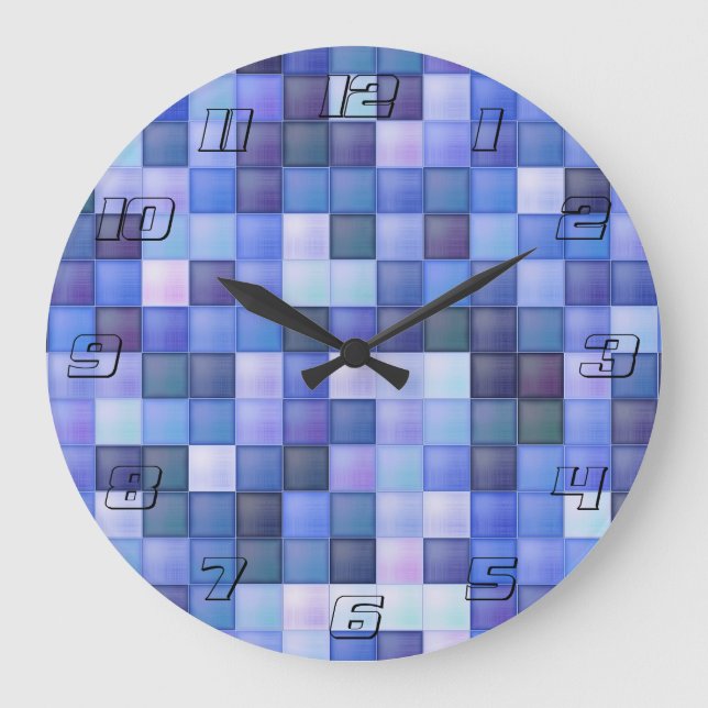 Video Game Pixels Blue Square Pattern Large Clock (Front)