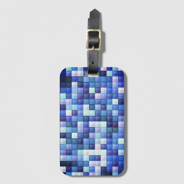 Video Game Pixels Blue Square Pattern Luggage Tag (Front Vertical)