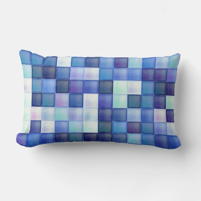 Video Game Pixels Blue Square Pattern Lumbar Pillow (Front)