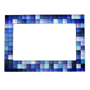 Video Game Pixels Blue Square Pattern Magnetic Frame