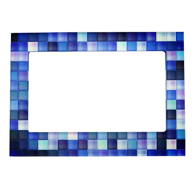 Video Game Pixels Blue Square Pattern Magnetic Frame (Front)