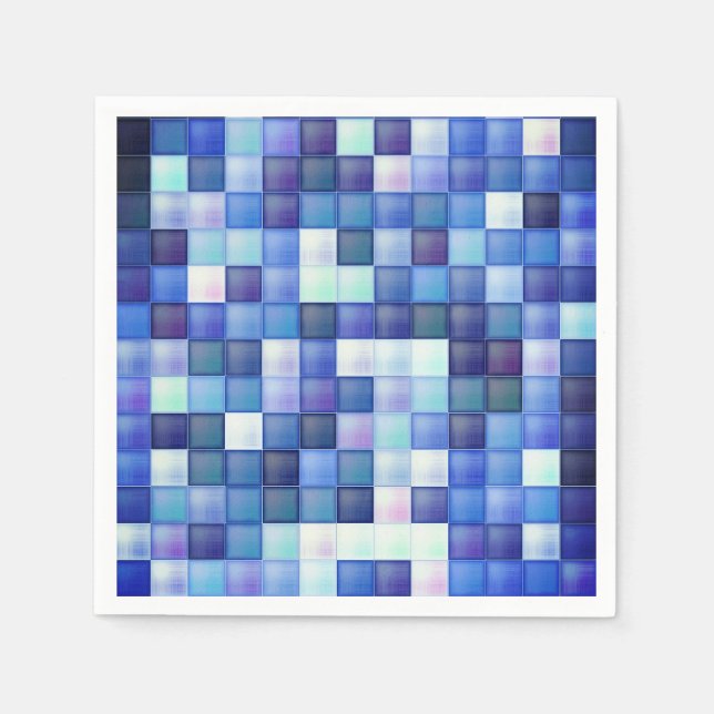 Video Game Pixels Blue Square Pattern Napkins (Front)
