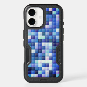 Video Game Pixels Blue Square Pattern iPhone 16 Case