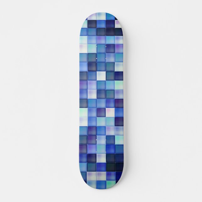 Video Game Pixels Blue Square Pattern Skateboard (Front)