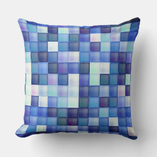 Video Game Pixels Blue Square Pattern Throw Pillow