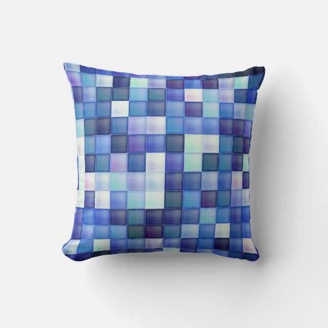 Video Game Pixels Blue Square Pattern Throw Pillow (Front)