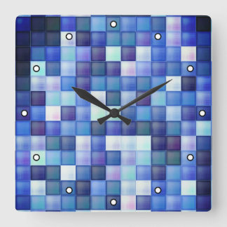 Video Game Pixels Blue Square Pattern with Dots Wall Clock
