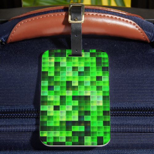 Video Game Pixels Green Square Pattern Luggage Tag