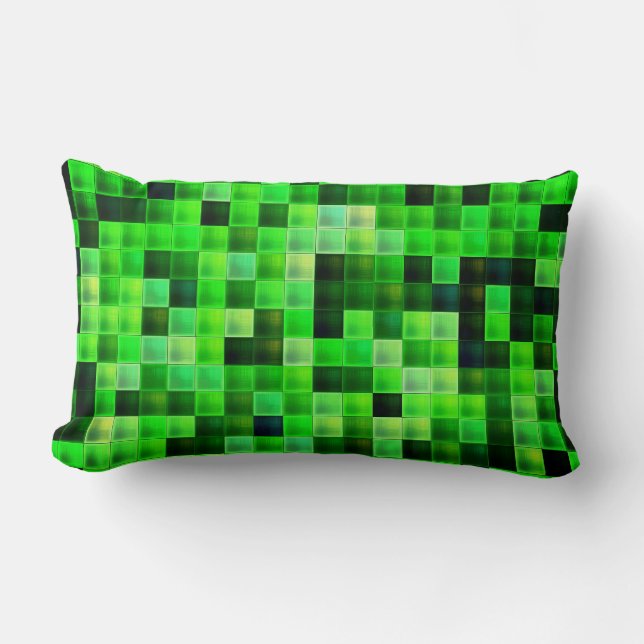 Video Game Pixels Green Square Pattern Lumbar Pillow (Front)