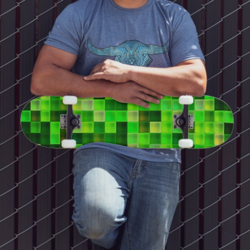 Video Game Pixels Green Square Pattern Skateboard
