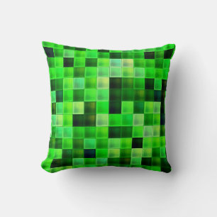 Video Game Pixels Green Square Pattern Throw Pillow