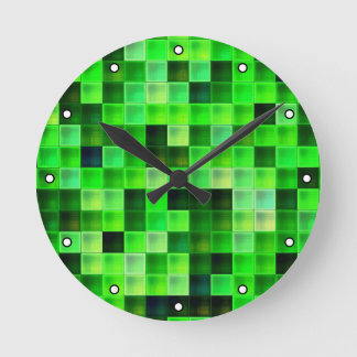 Video Game Pixels Green Square Pattern with Dots Round Clock