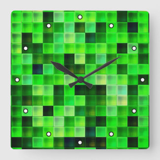 Video Game Pixels Green Square Pattern with Dots Wall Clock