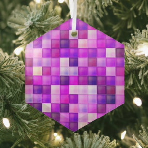 Video Game Pixels Pink Square Pattern Glass Ornament