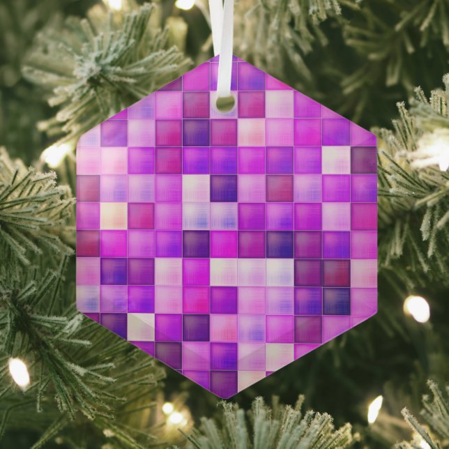 Video Game Pixels Pink Square Pattern Glass Ornament (Insitu)
