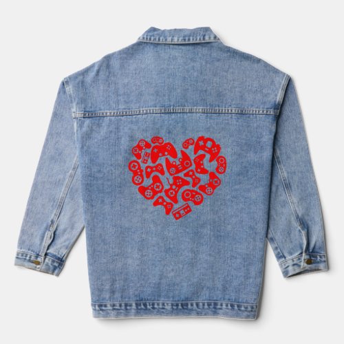 Video Game Player Heart Of Controllers Valentines Denim Jacket