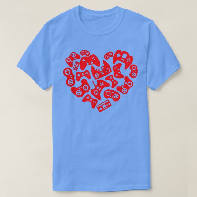 Video Game Player Heart of Controllers Valentine's T-Shirt (Design Front)