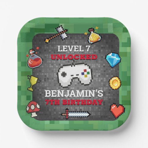 Video Game Retro Icons Level Up Birthday Paper Plates
