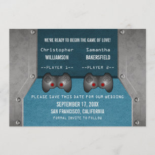 Video Game Save the Date Invite, Blue