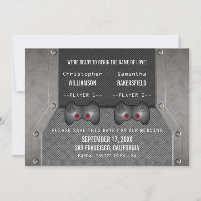 Video Game Save the Date Invite, Gray (Front)