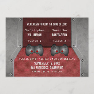 Video Game Save the Date Invite, Maroon
