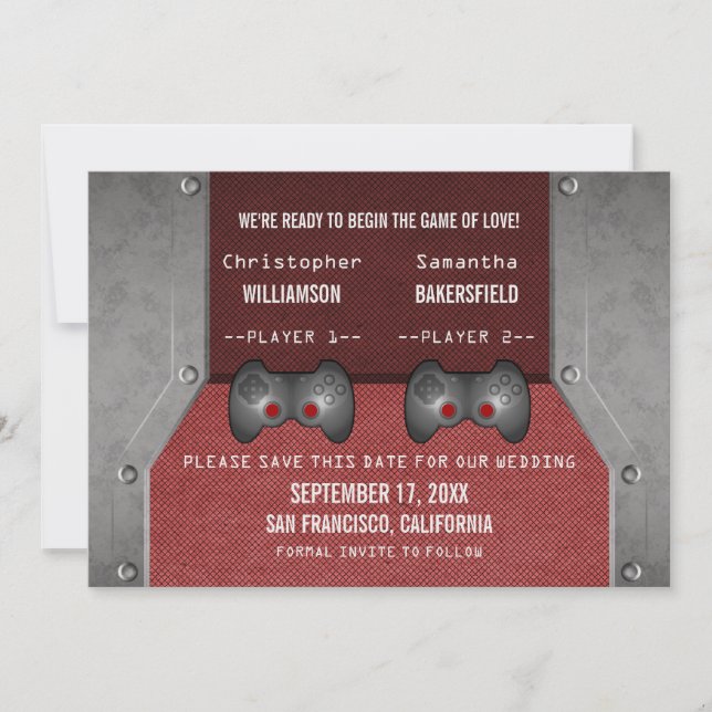 Video Game Save the Date Invite, Maroon (Front)